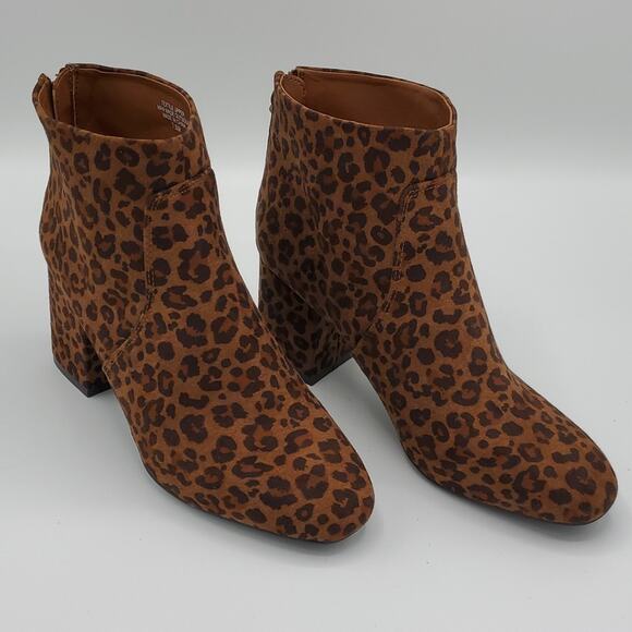 Ann Taylor Loft Leopard Animal Print Block Ankle Boot Side Zip Bootie Shoe 7.5W - Picture 8 of 8